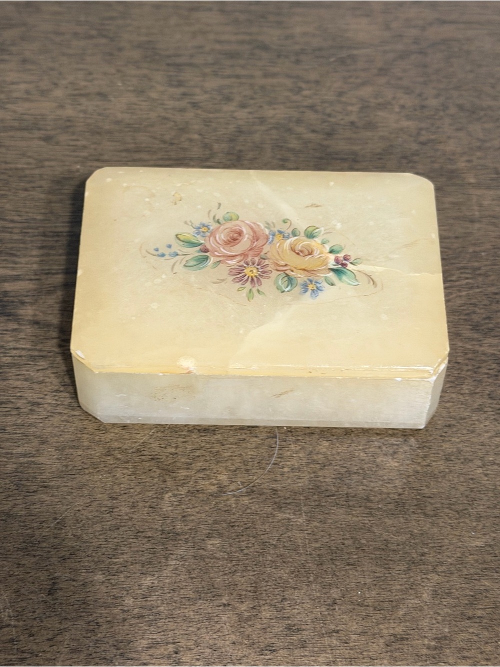 Vintage Alabaster Hand Crafted Jewelry/trinket Box, Small
